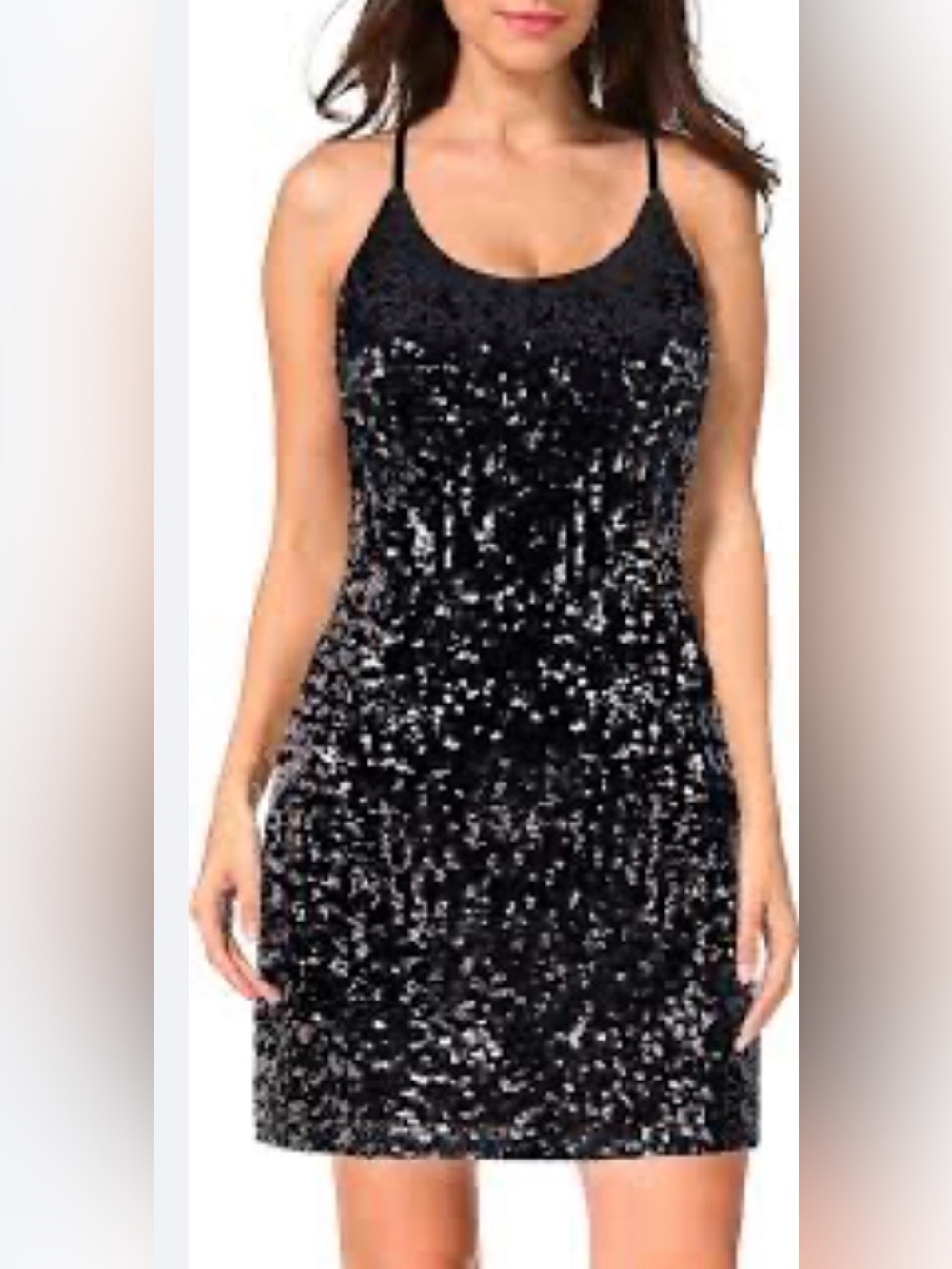 Black Sequin Mini Dress with Spaghetti Straps